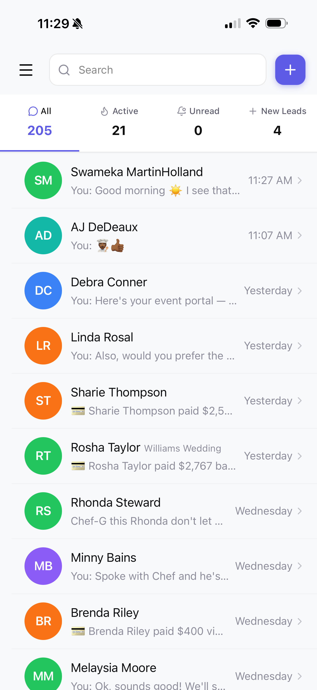 Every client conversation — text, calls, new leads — in one inbox.
