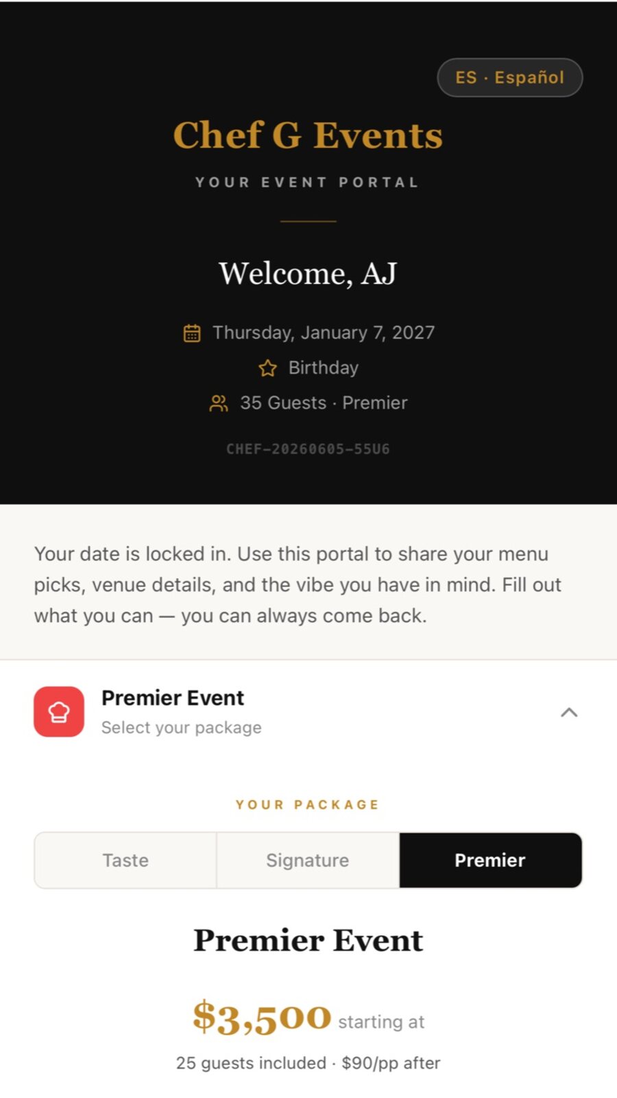 Branded Chef G client event portal