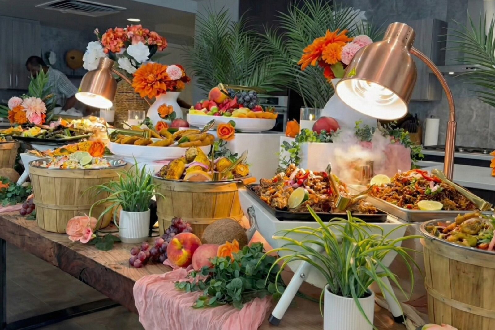 Premium private chef event display with food and florals