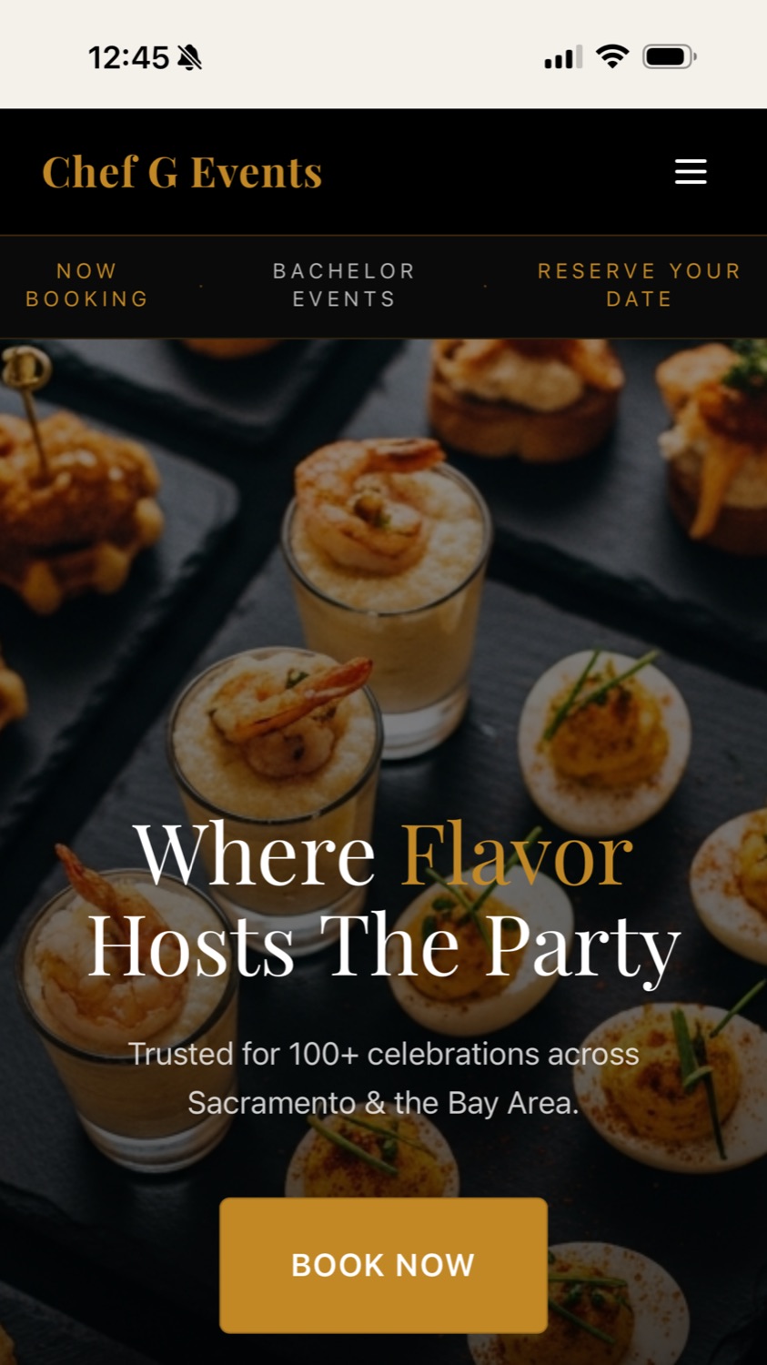 Chef's branded booking site on a phone